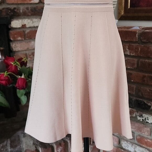 Sandro Paris Blush Pink Fit & Flare Knit Dress Short Sleeve A-Line - Picture 3 of 16